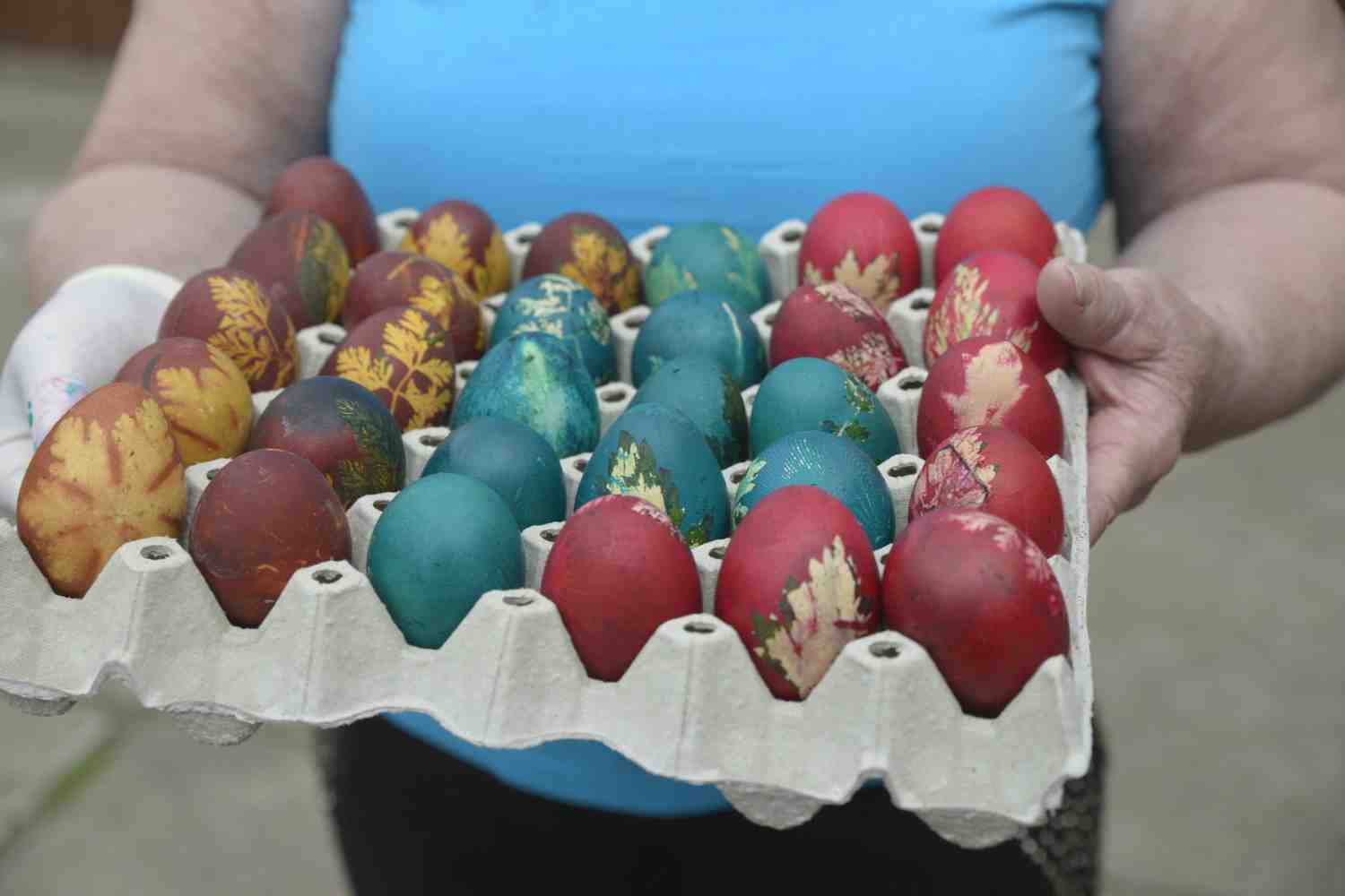 Karton ofarbanih jaja za Uskrs